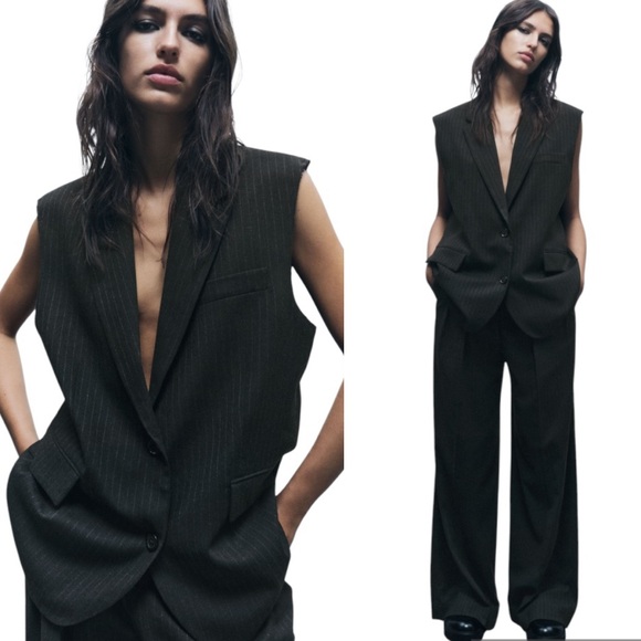 Zara Jackets & Blazers - NWT Zara Black Pinstripe Print Oversized Blazer Vest - S